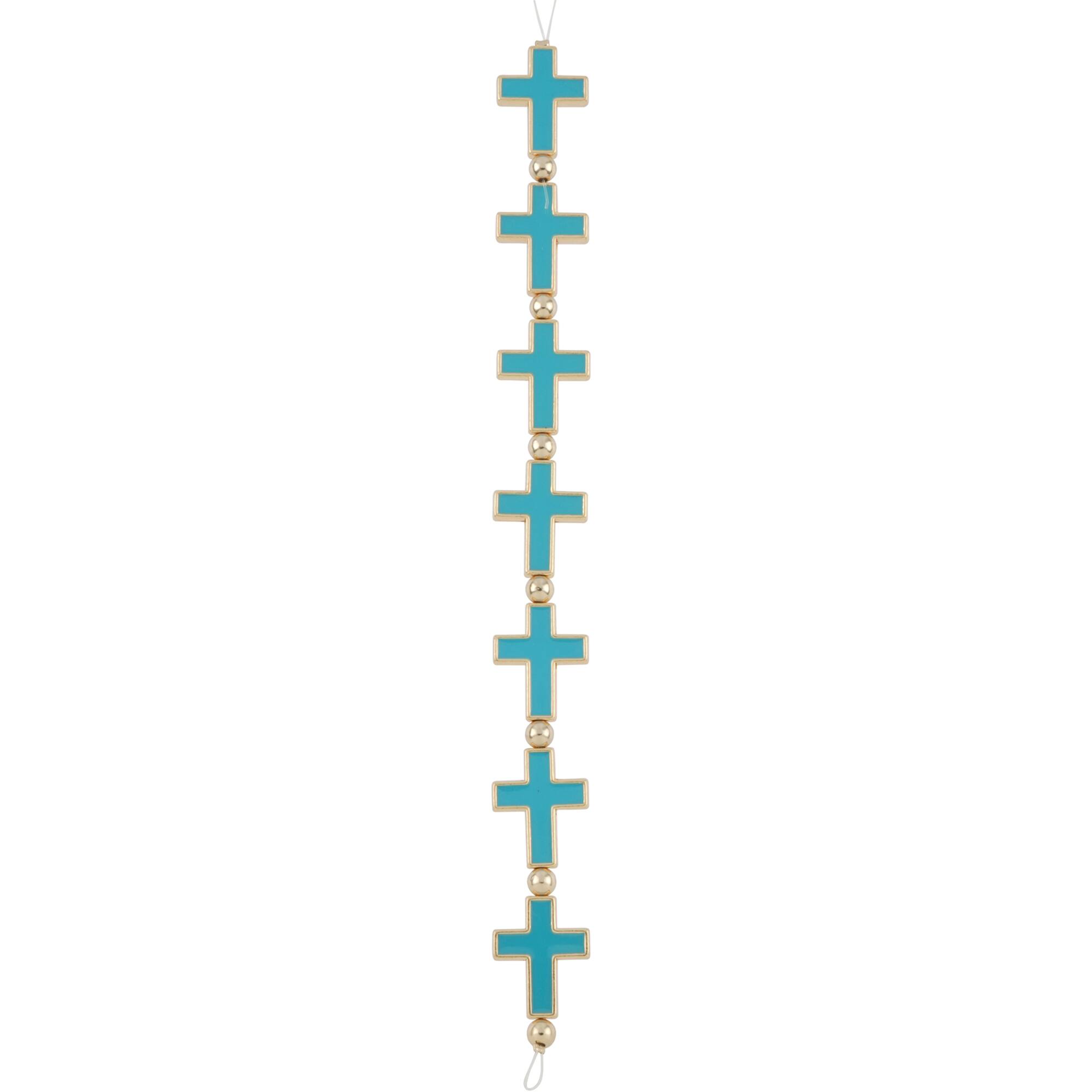 Blue Enamel Metal Cross Beads, 21mm by Bead Landing™